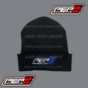 PEP11CUSTOMZ Black Beanie - Blue Logo